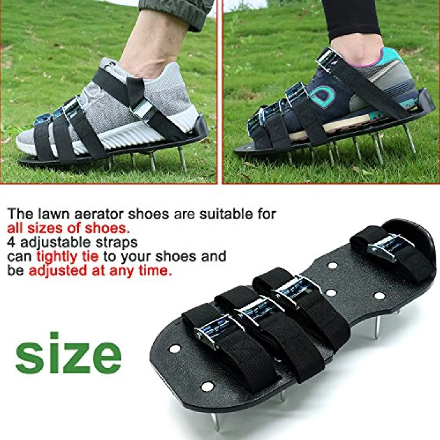 Blissun Lawn Aerator Shoes, 4 Aluminum Alloy Buckles Spiked Aerating Lawn Sandals, 26 Nails for Aerating Your Lawn or Yard, 4 Adjustable Straps Universal Size Asics Best Long Distance Running Shoes