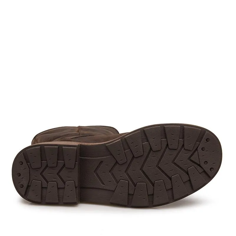 Crazy Horse Leather Mid Calf Boots Western Cowboy Boots Retro Riding Boots Brown/Coffee/Black Snow Boots Steel Toe