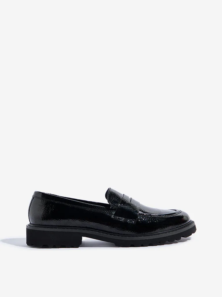 LUNA BLU Black Glossy Loafers Mens Shoes Loafers