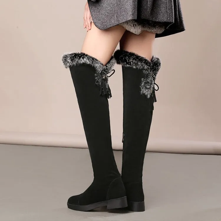 Ankle Boots Water Resistant Rabbit Fur Tassel Over the Knee Boots for Women 3741