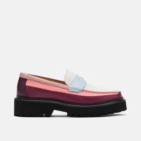 Loafers Shoeplay Ms. Adler Colorblock Pink/Burgundy/Blue Leather Lug Penny Loafers