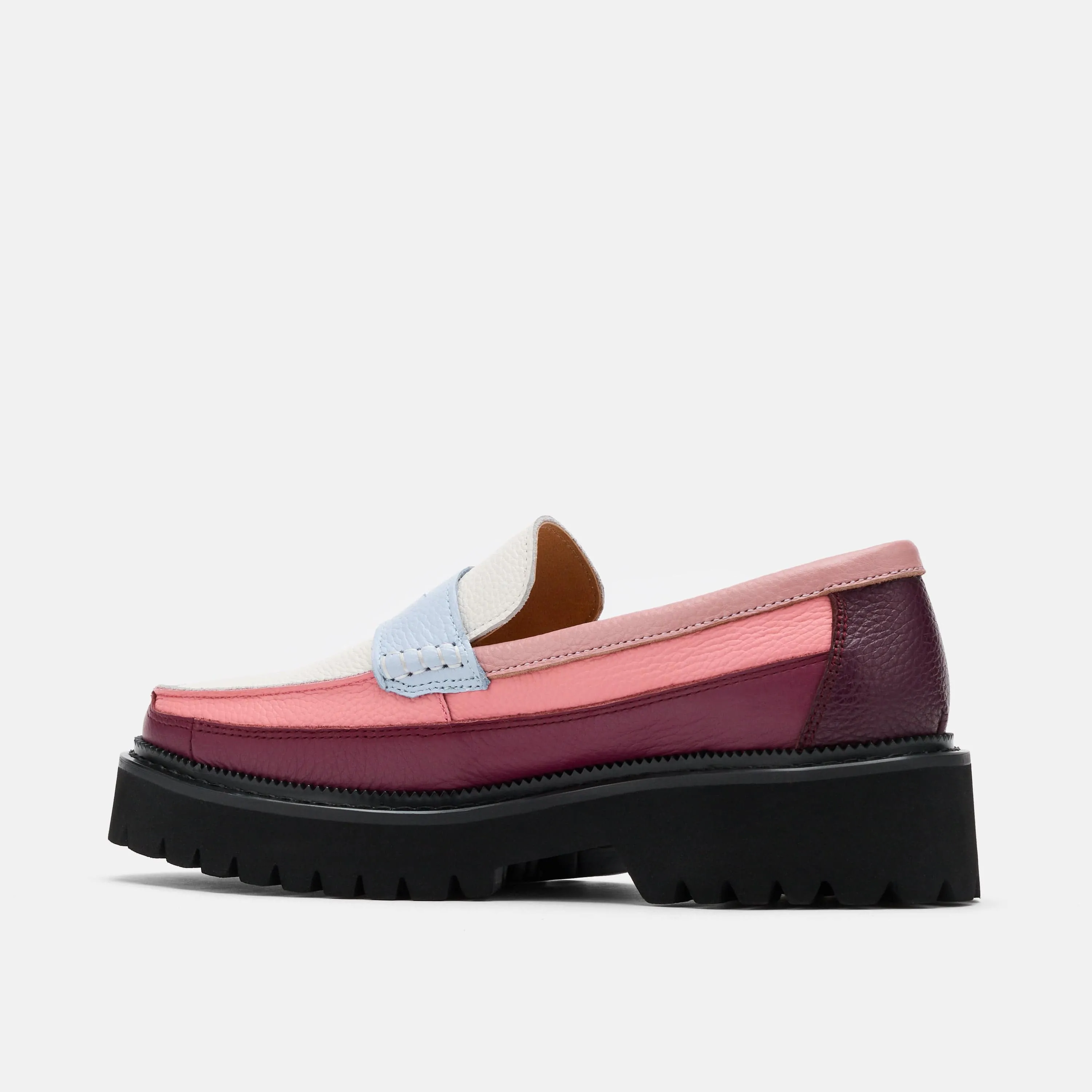 Loafers For Kids Ms. Adler Colorblock Pink/Burgundy/Blue Leather Lug Penny Loafers