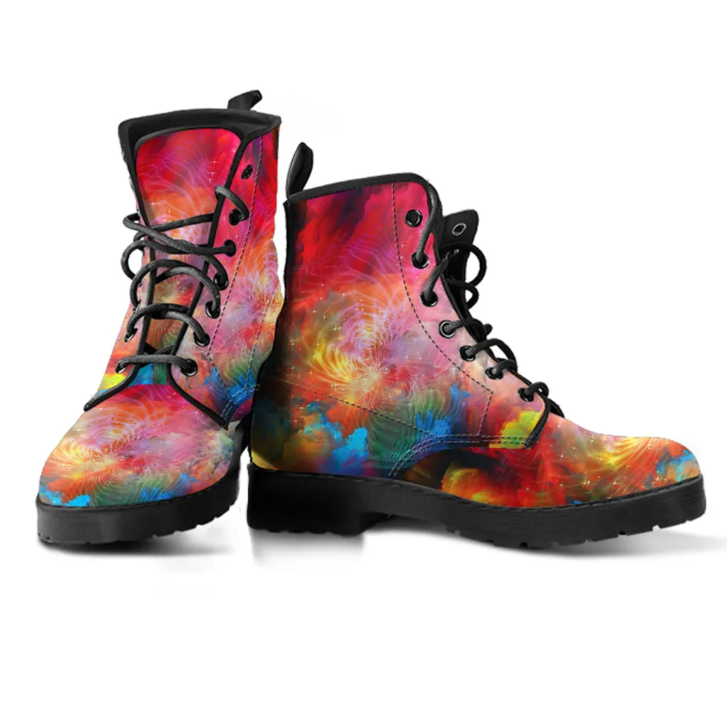 Zip Up Cowboy Boots Colorful Spiritual Women's Vegan Leather Boots
