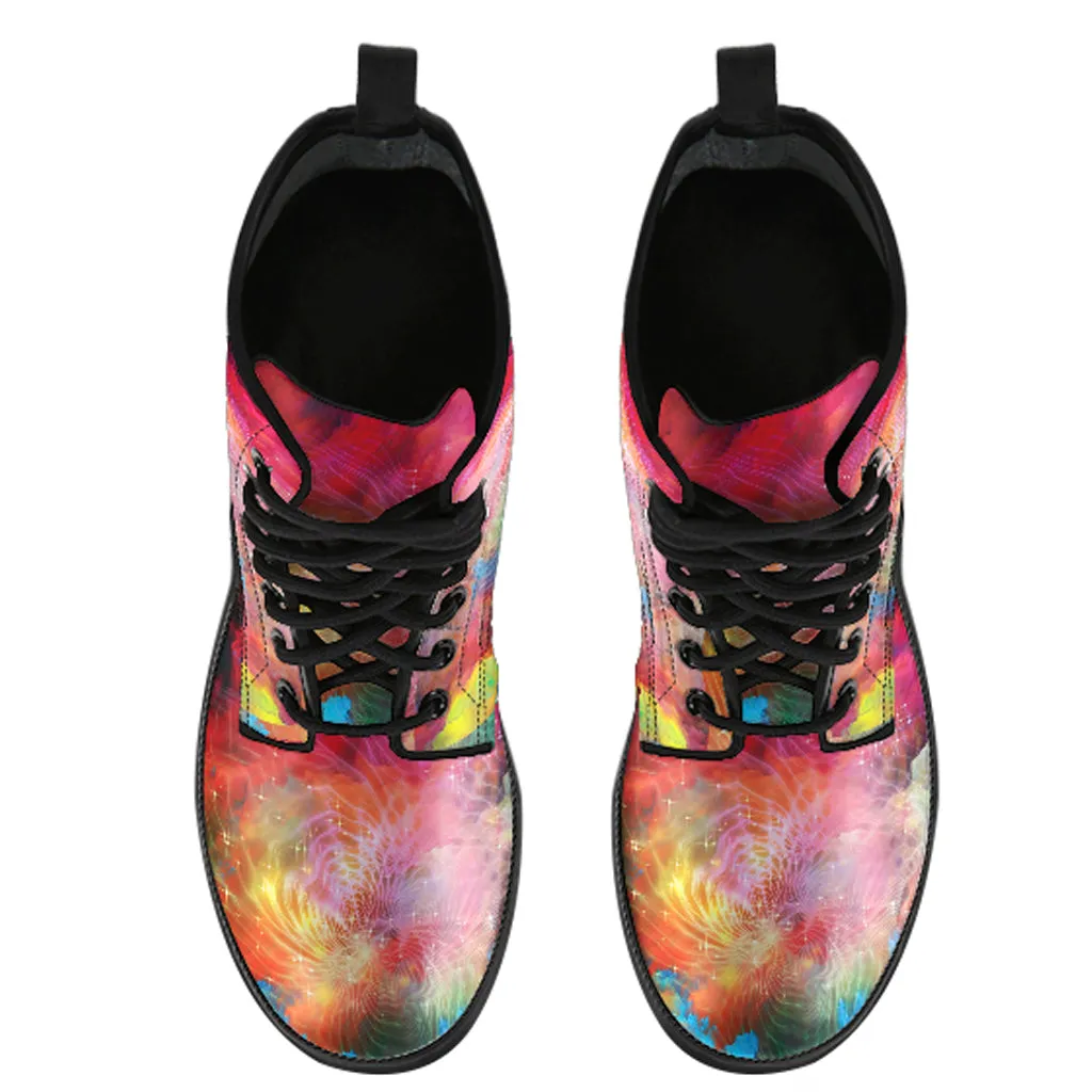 Colorful Spiritual Women's Vegan Leather Boots Most Comfortable Safety Boots