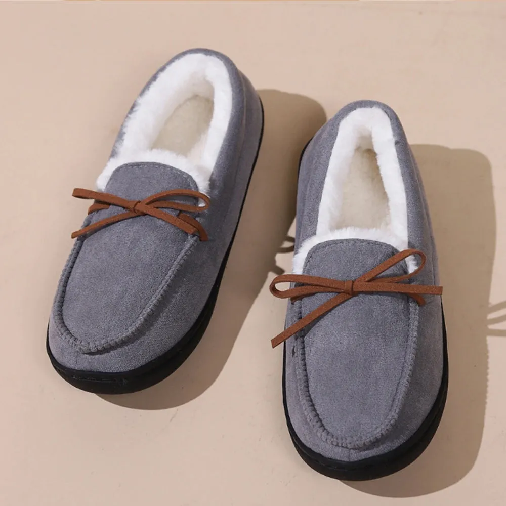 Bride Fluffy Slippers Winter Warm Sherpa Moccasin Slippers Comfy Ladies Women Casual Shoes Grey