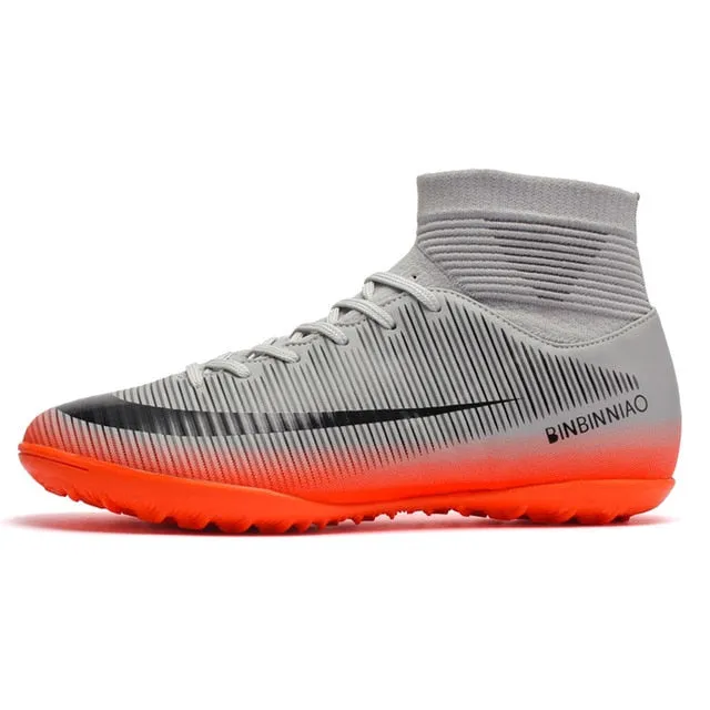 ZHENZU Turf Black Men Soccer Shoes Kids Cleats Training Football Boots High Ankle Sport Sneakers Size 35-45 Dropshipping