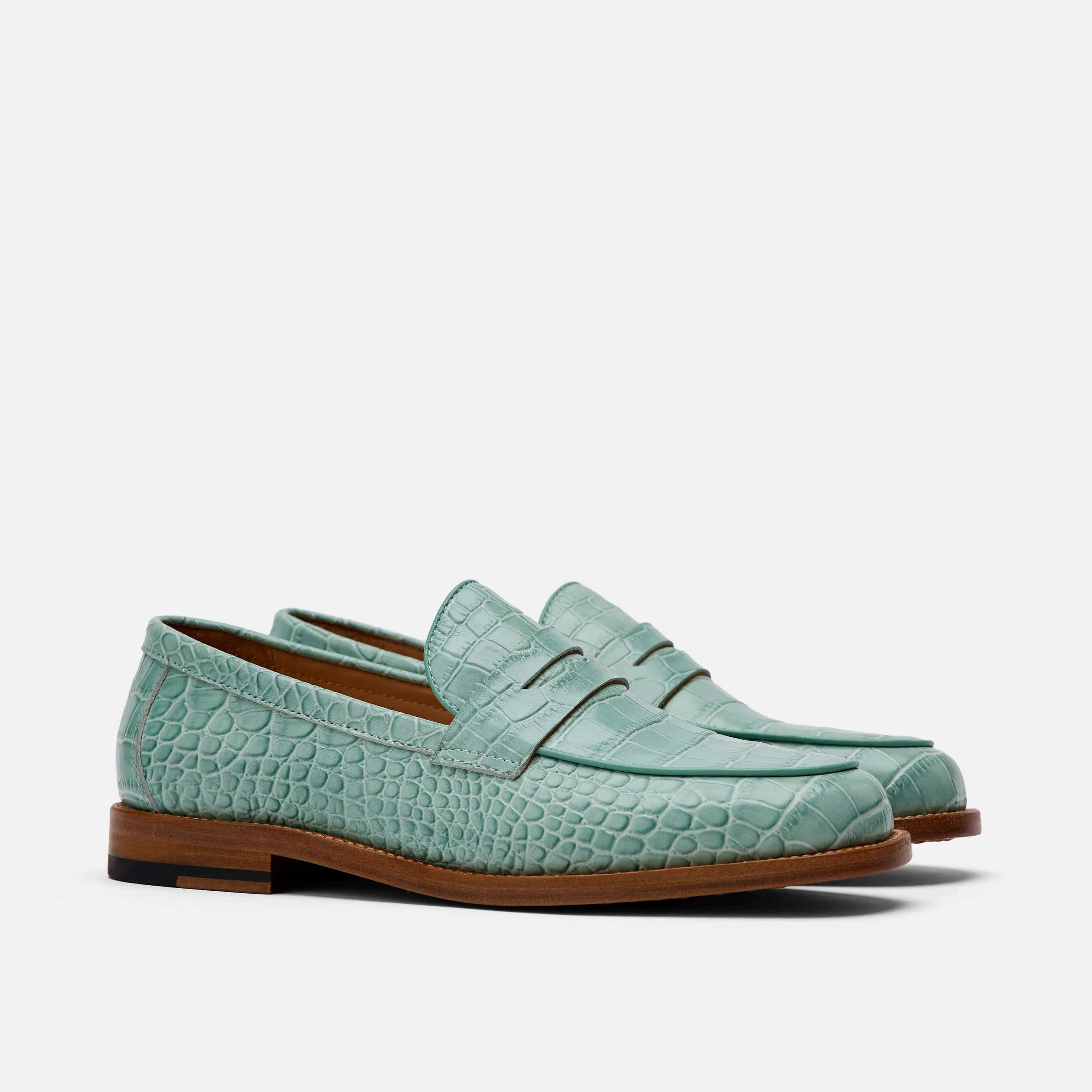 Loafers Albany Oregon Ms. Calum Mint Blue Leather Penny Loafers