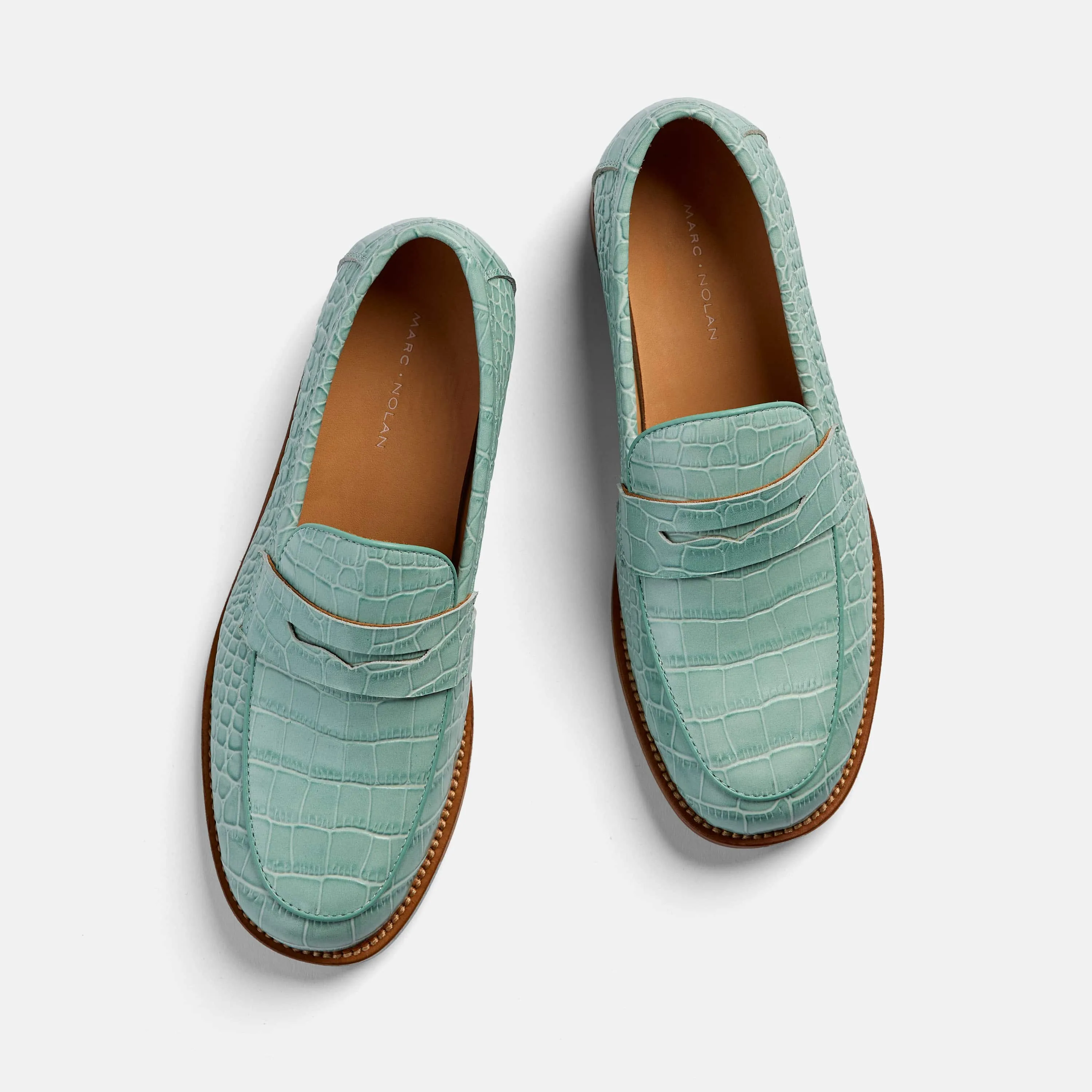 Ms. Calum Mint Blue Leather Penny Loafers Light Loafers