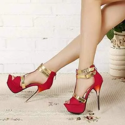Wide Foot Dress Shoes Red Strappy Ombre Platform Wedding Sandals