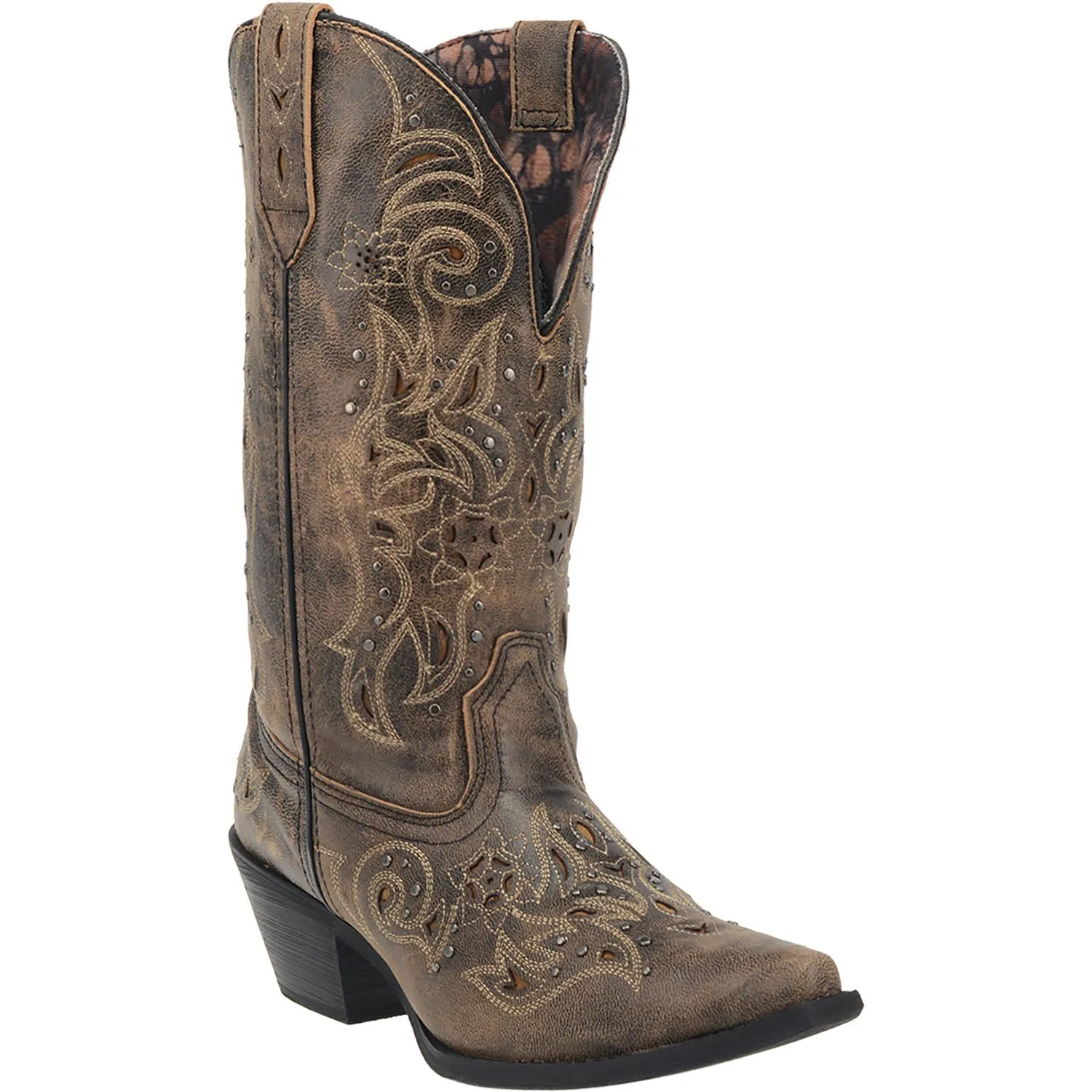 Laredo Womens Vanessa Cowboy Boots Leather Black/Tan Brown Flat Dress Boots