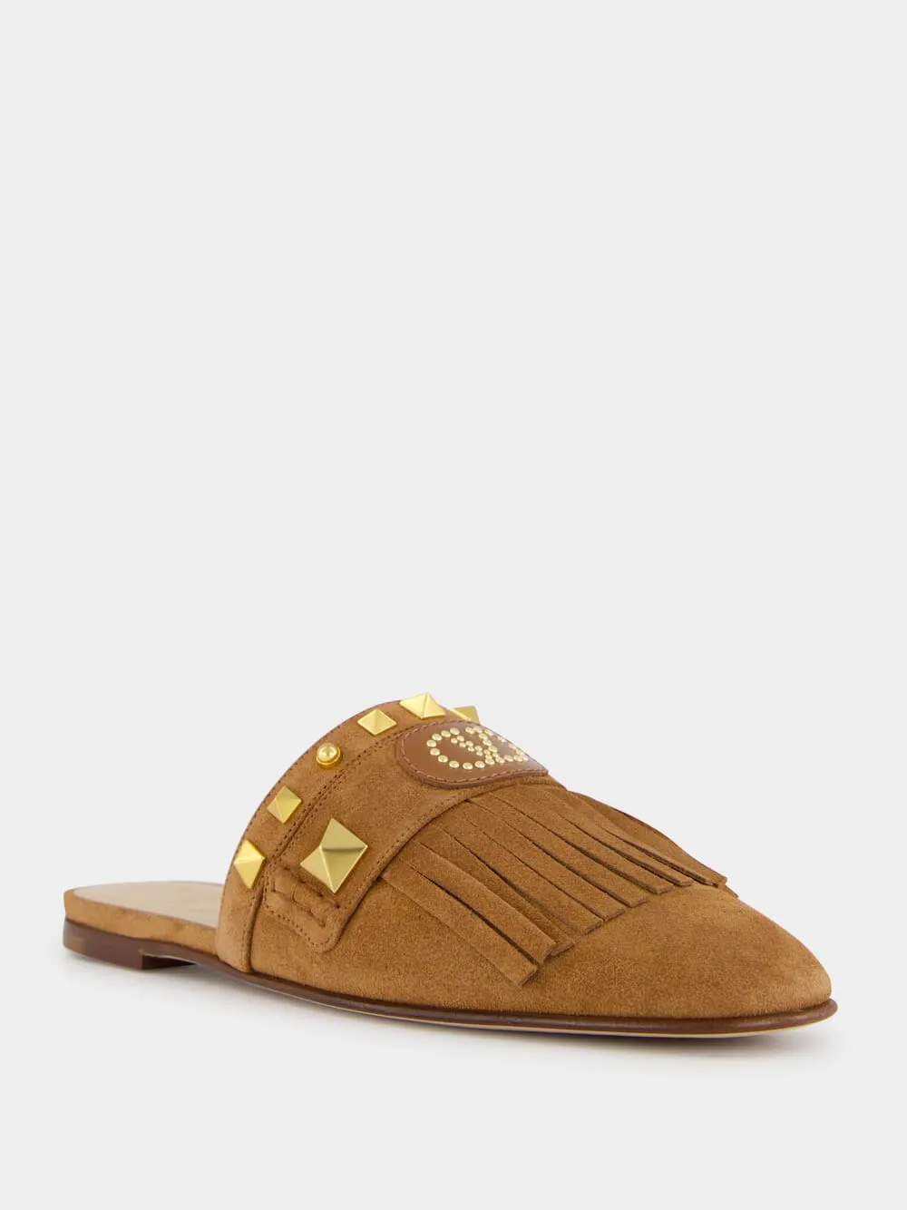 Best Travel Slippers Copper Brown Suede Flat Slippers with Rockstuds