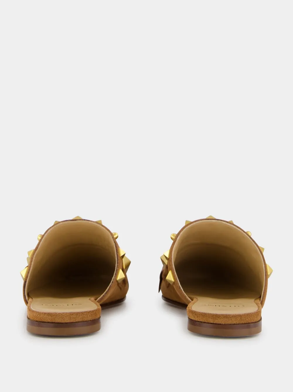 Slides Slip On Copper Brown Suede Flat Slippers with Rockstuds