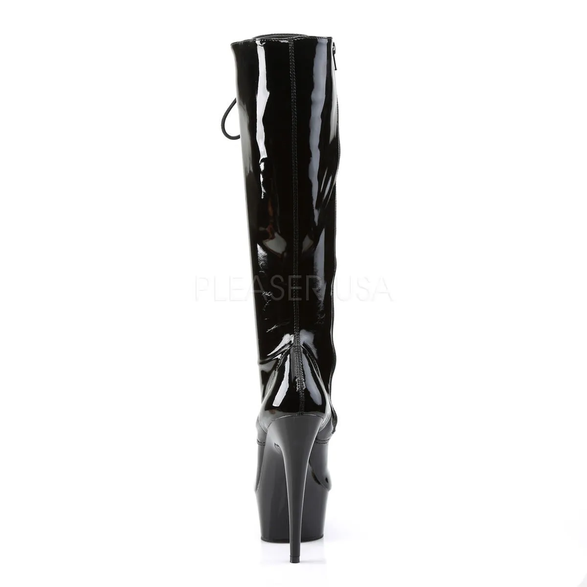 6 Inch Heel DELIGHT-2023 Black Stretch Patent Work Boots With Safety Toe