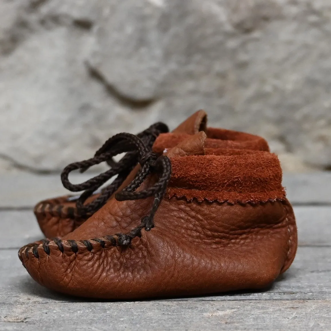Wapsi "Cinnamon" in Rust Colored Leather and Dark Stitch Isotomer Satin Ballet Slippers