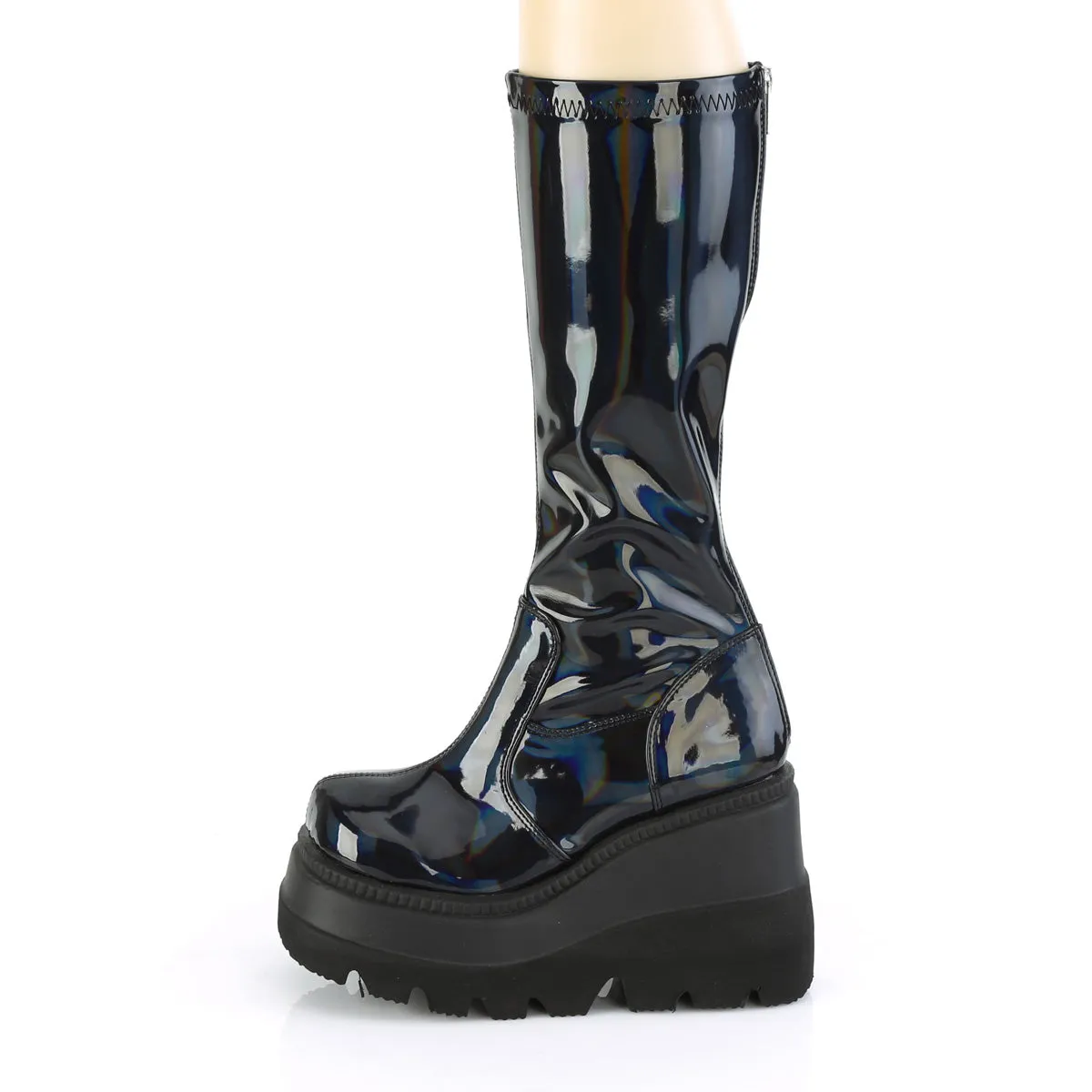Steal Toe Work Boots 4 Inch Wedge SHAKER-65 Black Patent Holo
