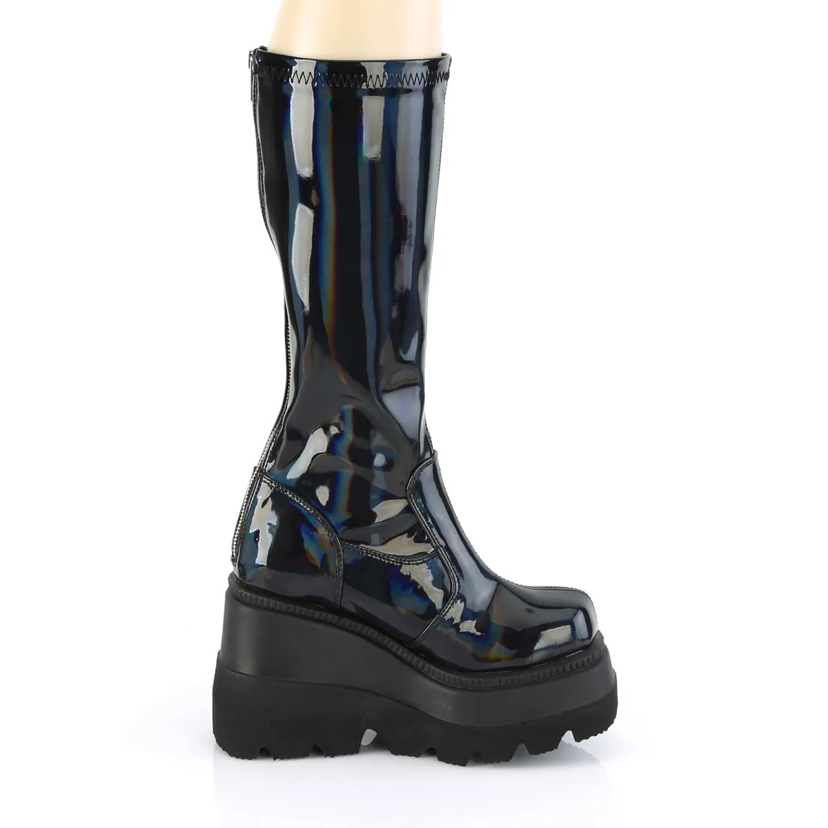 4 Inch Wedge SHAKER-65 Black Patent Holo Work Boots For Everyday Wear