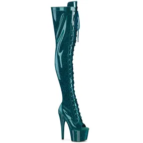 ADORE-3021GP Pleaser Teal Glitter Pole Dancing Thigh High Boots Adidas Originals Pharrell Williams Shoes