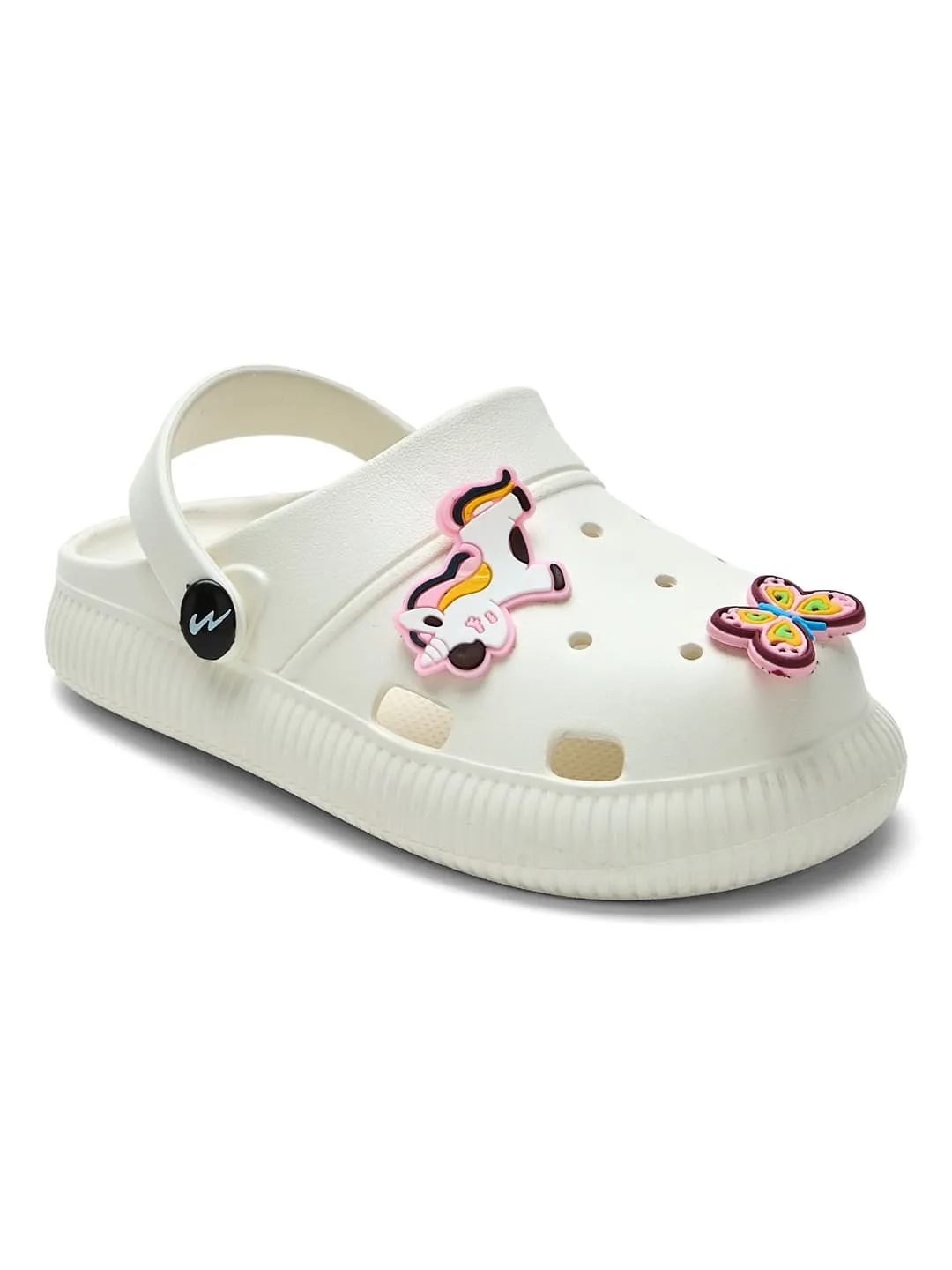 GC-9002K White Kid's Clogs Elastic Strap Sandals
