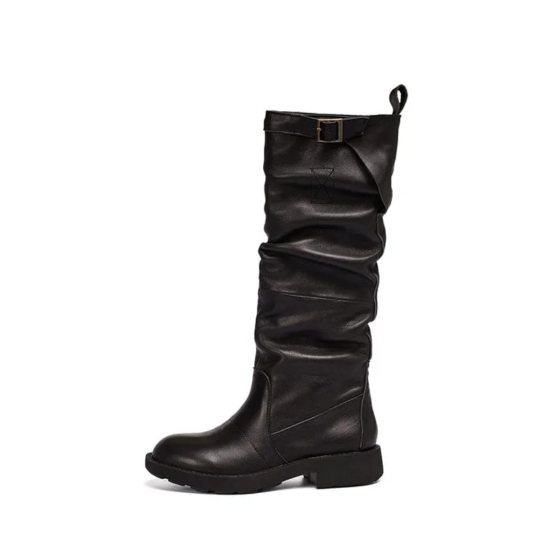 Columbia Bugaboot Celsius Snow Boot WaxingLeather Knee High Boots Fold Design Riding Boots Buckle Boots in Black/Brown