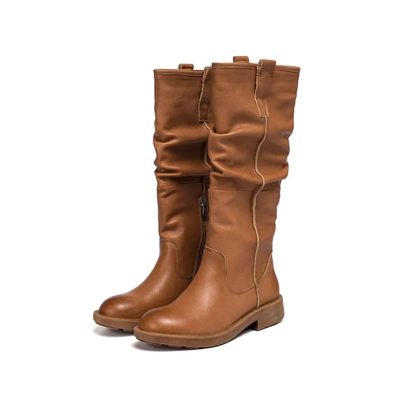 WaxingLeather Knee High Boots Fold Design Riding Boots Buckle Boots in Black/Brown Sorel Slimpack Riding Tall Ii Snow Boot