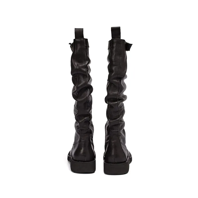 WaxingLeather Knee High Boots Fold Design Riding Boots Buckle Boots in Black/Brown Snow Boots At Jcpenney