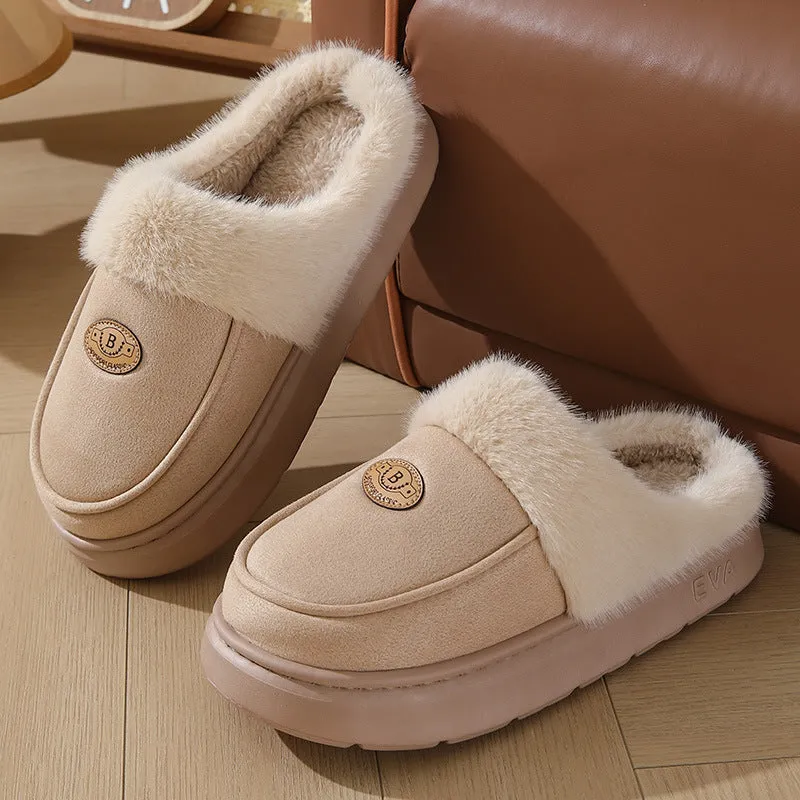 Kappa Slides 222 Winter Plush Slippers For Men Casual All-match Warm Suede House Shoes Indoor Non-slip Floor Bedroom Slipper