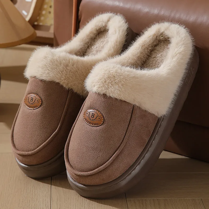 Dusty Slippers Winter Plush Slippers For Men Casual All-match Warm Suede House Shoes Indoor Non-slip Floor Bedroom Slipper