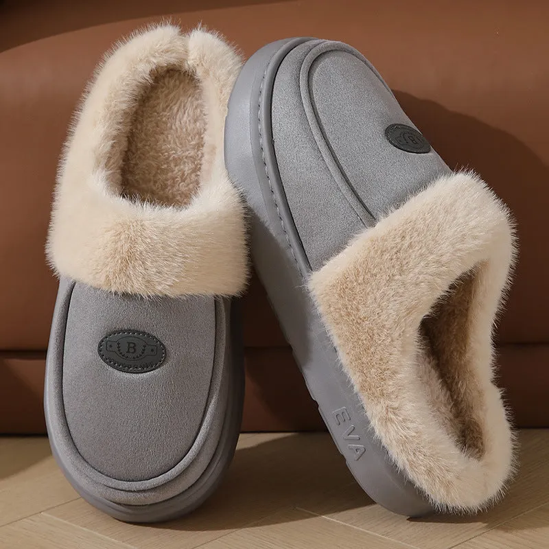 Extra Wide Clog Slippers Winter Plush Slippers For Men Casual All-match Warm Suede House Shoes Indoor Non-slip Floor Bedroom Slipper