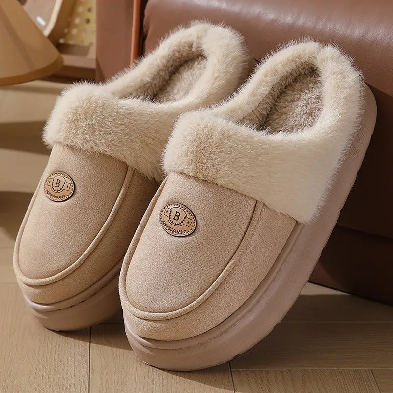 Slip Deals Winter Plush Slippers For Men Casual All-match Warm Suede House Shoes Indoor Non-slip Floor Bedroom Slipper