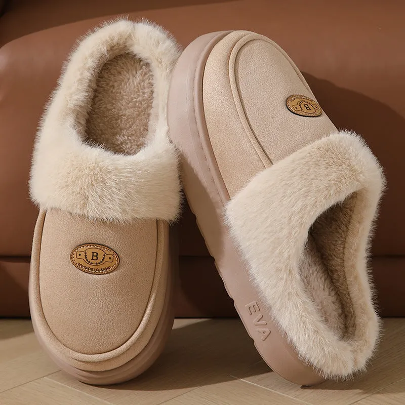 Winter Plush Slippers For Men Casual All-match Warm Suede House Shoes Indoor Non-slip Floor Bedroom Slipper Thick Memory Foam Slippers