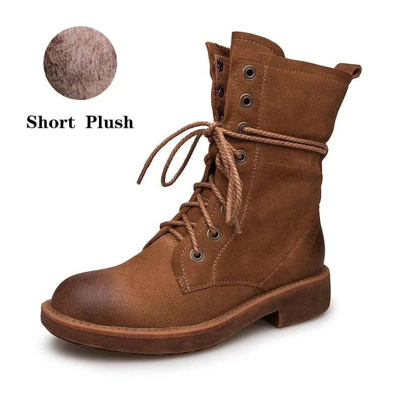 Handmade Full Grain Leather Combat Boots Designer Retro Chunky Riding Boots Coffee/Brown/Black/Grey Dr Martens Snow Boots