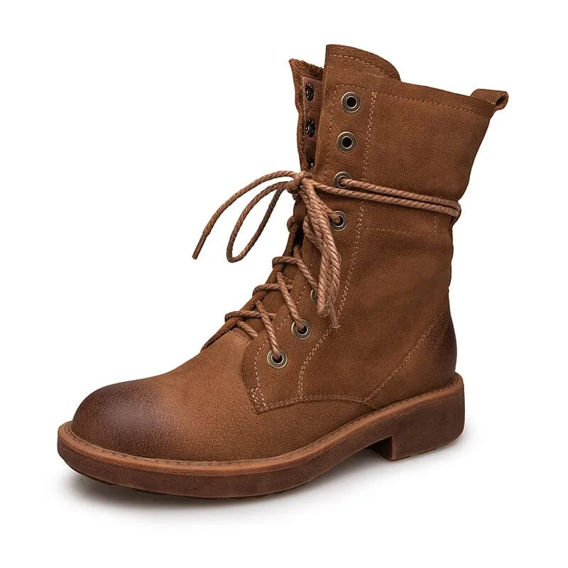 Handmade Full Grain Leather Combat Boots Designer Retro Chunky Riding Boots Coffee/Brown/Black/Grey Snow Boots Size 11 Wide