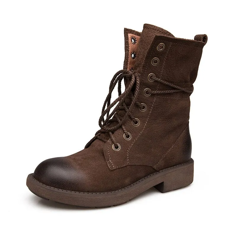 Joan Of Arctic Next Lite Waterproof Wedge Snow Boot Handmade Full Grain Leather Combat Boots Designer Retro Chunky Riding Boots Coffee/Brown/Black/Grey