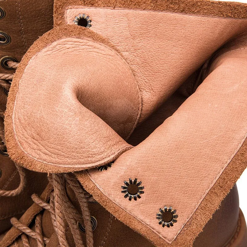 Pucci Snow Boots Handmade Full Grain Leather Combat Boots Designer Retro Chunky Riding Boots Coffee/Brown/Black/Grey