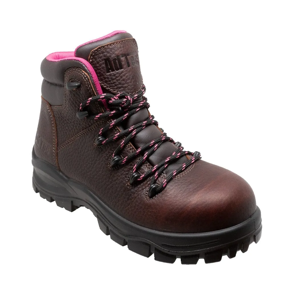 Mid Top Work Boots Women 6'' Waterproof Soft Toe Work Boot Brown Leather Boots