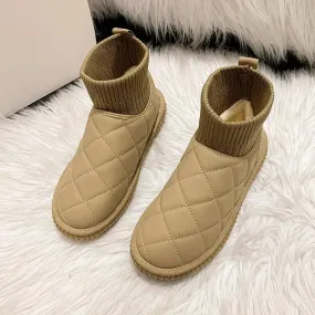 Cute Snow Boots Women Autumn And Winter Fashion Fleece-Lined Thickened Round Toe Flat Snow Boots