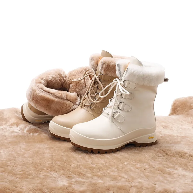 Women Leather Chunky Boots With Shearling Lined in Apricot/Beige Sorel Kinetic Impact Snow Boot