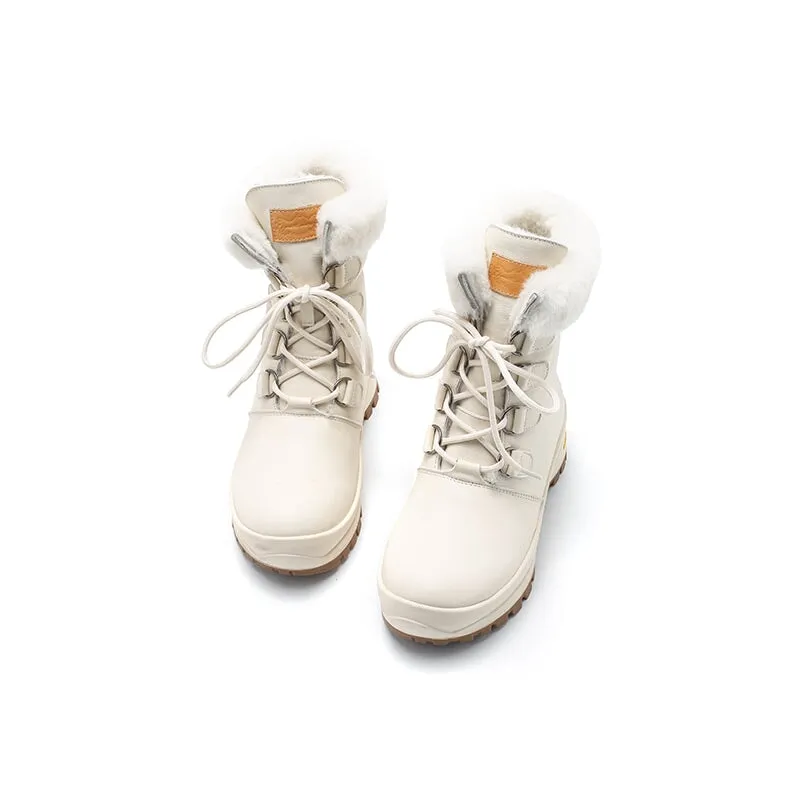 Snow Boots Zip Up Women Leather Chunky Boots With Shearling Lined in Apricot/Beige