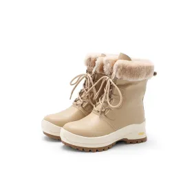 Bogs Snow Boots Sale Women Leather Chunky Boots With Shearling Lined in Apricot/Beige