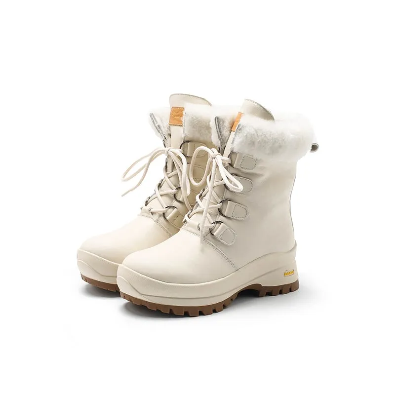 Best Tall Snow Boots Women Leather Chunky Boots With Shearling Lined in Apricot/Beige