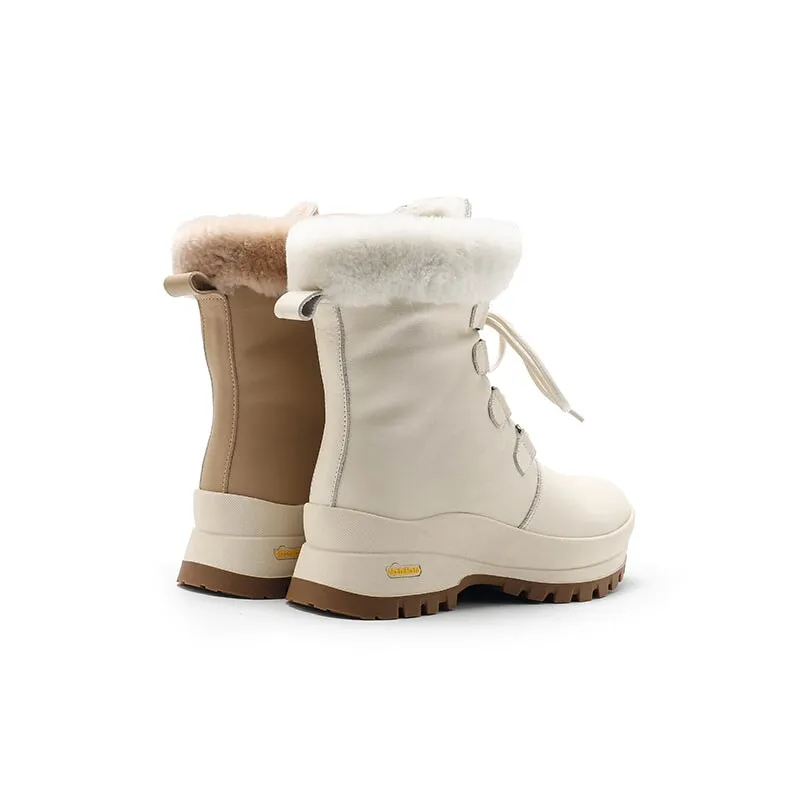 Snow Spike Boots Women Leather Chunky Boots With Shearling Lined in Apricot/Beige