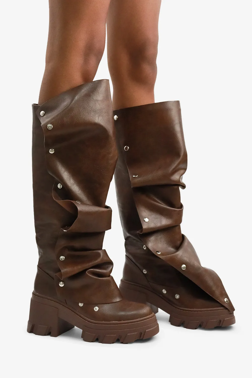 Women Mid Calf Snap Button Platform Slouchy Boots Alpine Design Boots