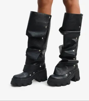 Boots Goth Women Mid Calf Snap Button Platform Slouchy Boots