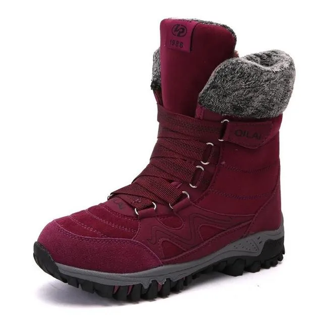 Women New High Quality Leather Suede Winter Keep Warm Lace-up Waterproof Snow Boots Dora Snow Boots