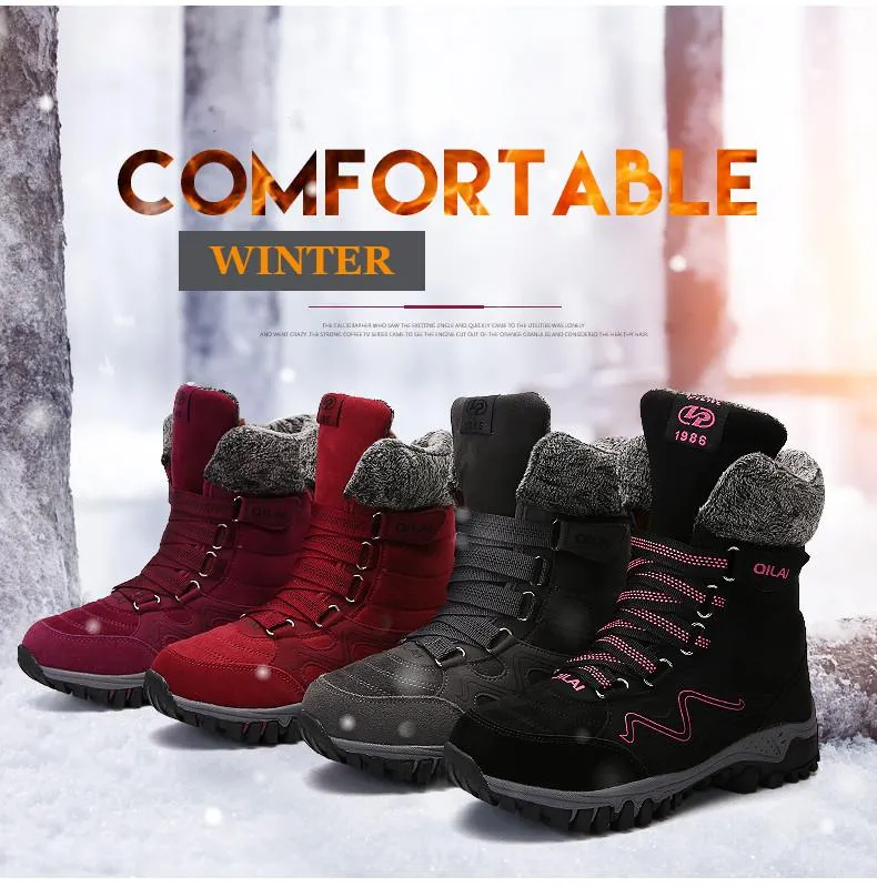 Women New High Quality Leather Suede Winter Keep Warm Lace-up Waterproof Snow Boots Snow Boots In Sale