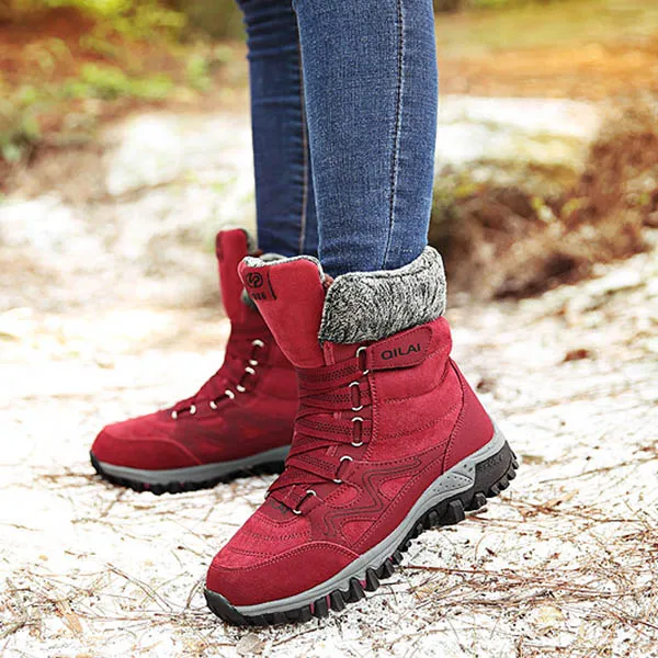Women New High Quality Leather Suede Winter Keep Warm Lace-up Waterproof Snow Boots Best Snow.boots