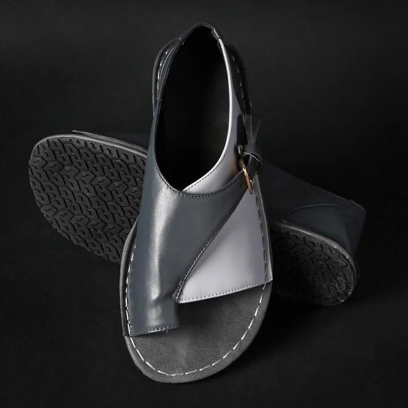 Trail Shoes For Flat Feet Women Retro Color Splicing Buckle Flip Flops Flat Sandals