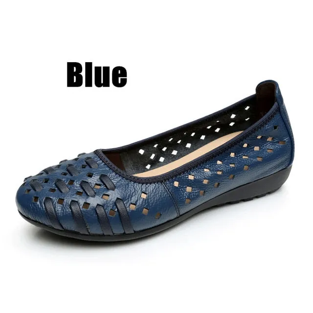Women Shoes Sandals Flats Hollow Out Genuine Leather Slip On Loafers Casual Vintage Skechers Memory Foam Loafers