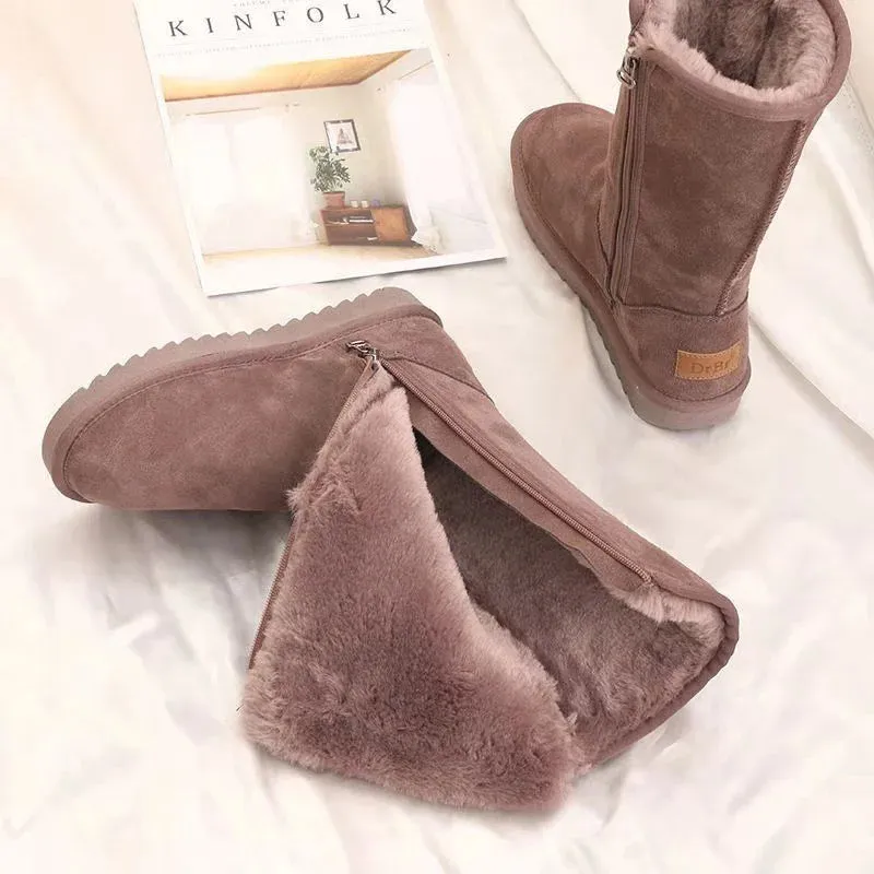 Every Day Snow Boots Women Suede Leather Warm Snow Boots 2022 Winter New Causal Plush Fluffy Anti-cold Zipper Boots Plus Size 42 Women Platform Shoes