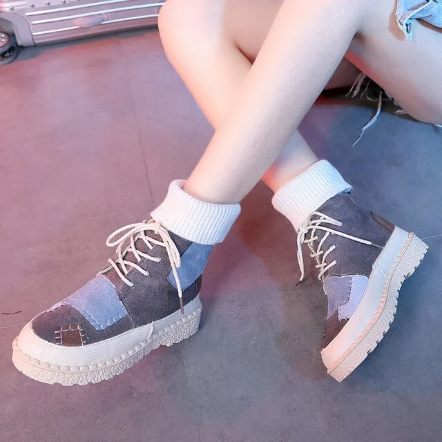 Women Winter Boots /Women's High Top Boots Velvet Warm Casual Sneakers Knee High Tie Up Boots